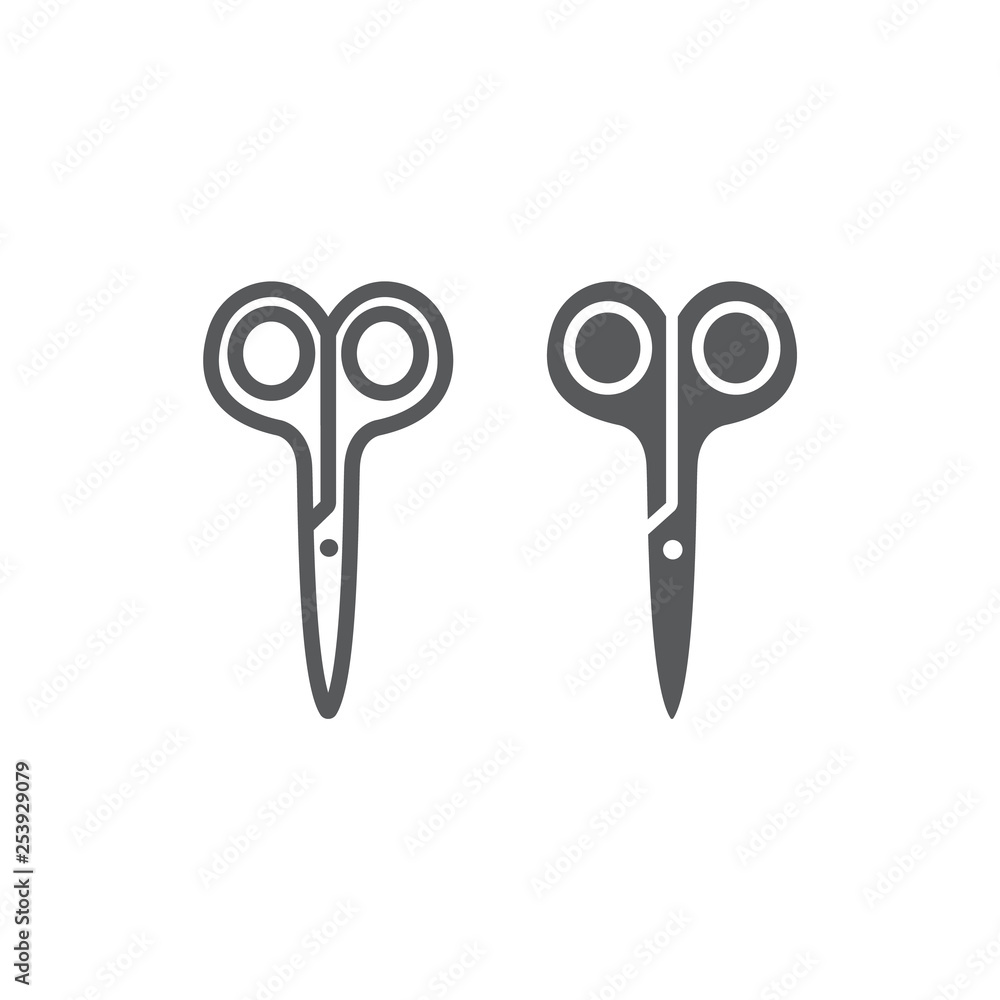 Poster scissors line and glyph icon, barber and tool, cut sign, vector graphics, a linear pattern on a whit