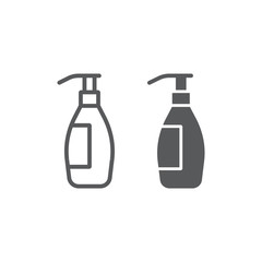 Shampoo line and glyph icon, container and beauty, bottle sign, vector graphics, a linear pattern on a white background.