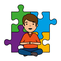 young boy with puzzle attached