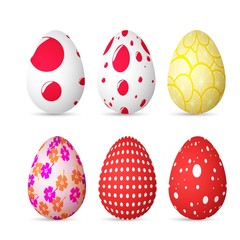 Illustration of Realistic 3D Easter Egg Set. Happy Easter Painted Egg Set Isolated on White Background