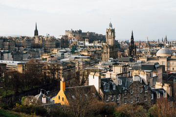 EDINBURGH, SCOTLAND - FEBRUARY 9, 2019 - The view of Old Town and the Castle from Calton Hill