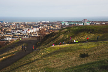 EDINBURGH, SCOTLAND - FEBRUARY 9, 2019 - The view of Leith and the Firth of Forth from Calton Hill