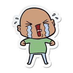 sticker of a cartoon crying bald man