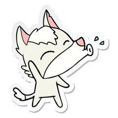 sticker of a howling wolf cartoon