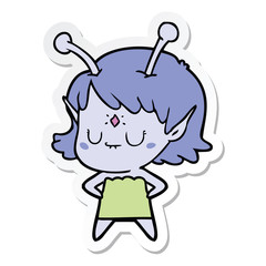 sticker of a cartoon alien girl