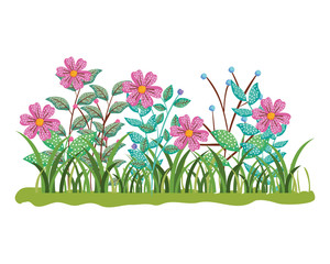 Obraz na płótnie Canvas beautiful flowers with grass garden scene