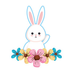 cute rabbit with flowers character