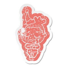 cartoon distressed sticker of a crying woman wearing santa hat
