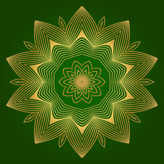 Decorative Round Lace Ornate Mandala. Vintage Vector Pattern For Print. Green gold color