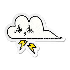 distressed sticker of a cute cartoon storm cloud