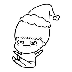 Fototapeta premium line drawing of a boy wearing santa hat