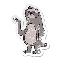 distressed sticker of a quirky hand drawn cartoon sloth