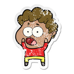 distressed sticker of a cartoon man gasping in surprise