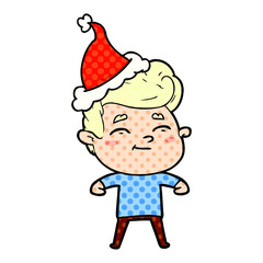 happy comic book style illustration of a man wearing santa hat