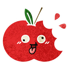 retro illustration style cartoon red apple