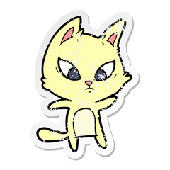 distressed sticker of a confused cartoon cat