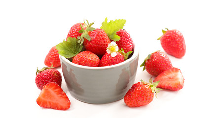 strawberry with leaf and flower on white background