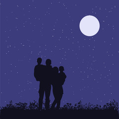 family evening in the park, silhouette