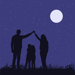 isolated, family in the park, silhouette