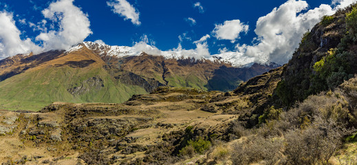 Rocky Mountain and Diamond Lake in the Mt Aspiring National Park, Wanaka, New Zealand