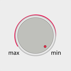 volume knob on white background with red stripe