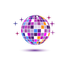 Disco ball party icon isolated on white background. Vector illustration, flat design.