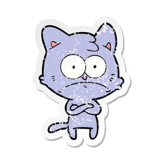 distressed sticker of a cartoon nervous cat