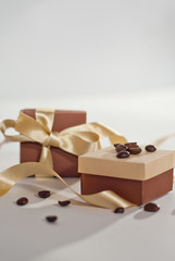 Handmade paper boxes. Gift boxes for candies. Small boxes on the table.