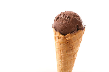 chocolate ice cream in cone isolated on white background