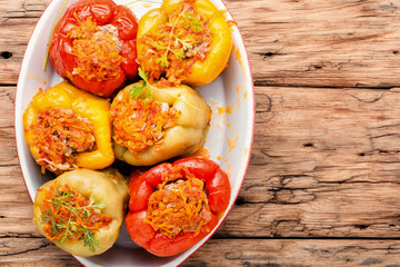 Stuffed peppers in a baked pot