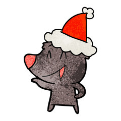 laughing bear textured cartoon of a wearing santa hat