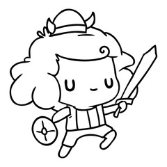 line drawing kawaii cute viking child