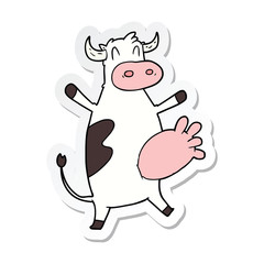 Fototapeta na wymiar sticker of a cartoon cow swinging udder