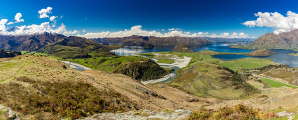 Rocky Mountain and Diamond Lake in the Mt Aspiring National Park, Wanaka, New Zealand