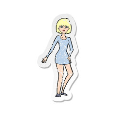 retro distressed sticker of a cartoon woman in dress