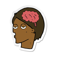 sticker of a cartoon head with brain symbol