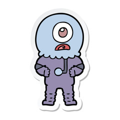 sticker of a cartoon cyclops alien spaceman