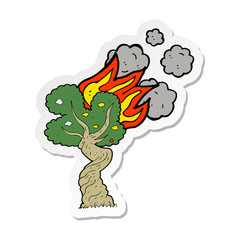 sticker of a cartoon burning tree