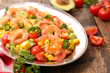 mixed vegetable salad with corn,tomato, avocado and shrimp