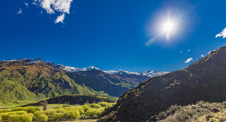 Rocky Mountain and Diamond Lake in the Mt Aspiring National Park, Wanaka, New Zealand