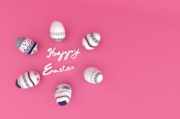 Easter eggs with text on pink background 3D render image