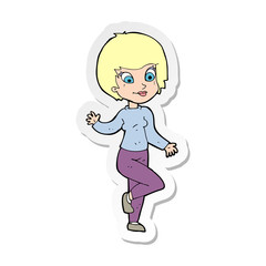 sticker of a cartoon woman waving