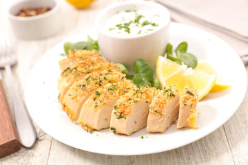 grilled chicken fillet and salad
