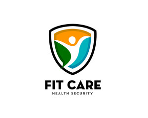 Fototapeta premium Human health fit care shield protect logo design inspiration