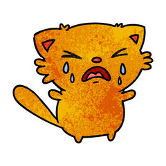 textured cartoon of cute kawaii crying cat