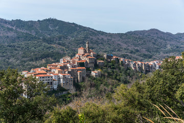 Fototapeta premium Ancient Medieval Hilltop Village in Southern Italy with Blue Sky