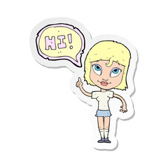 sticker of a cartoon woman sayin hi