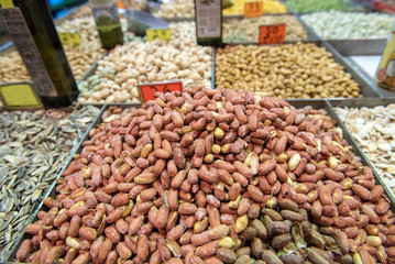 Dried nuts and seeds in the bazaar