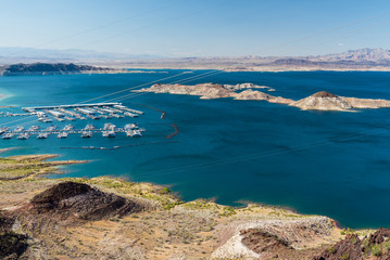 Lake Mead marina as seen from the viewpoint above Hoover Dam in Nevada, United States of America