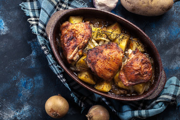 Roasted chicken thighs and potatoes